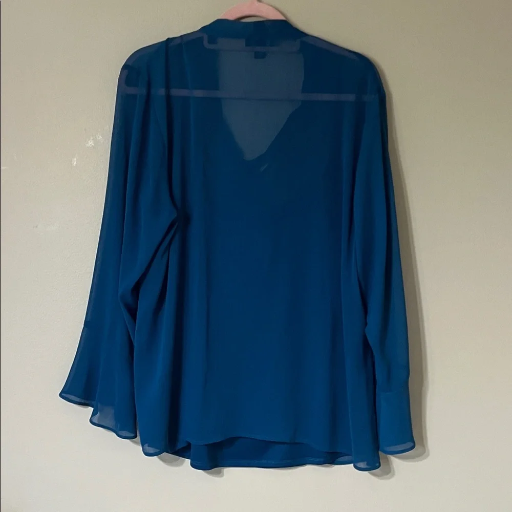 Alyx Teal Tie-Neck Sheer Blouse - Picture 3 of 3